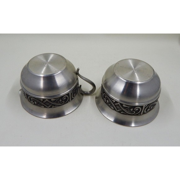 Selandia Norway Pewter Creamer Open Sugar Dish Under Tray Scrollwork Detail - Picture 13 of 14